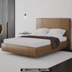 Cama Casal Flutuante Com Cabeceira 140cm Lyra Sintético Camel S05 - Mp