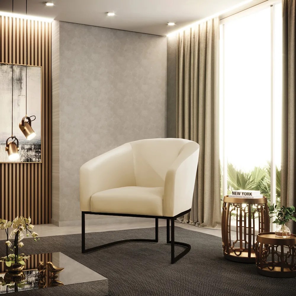 Poltrona Decorativa Industrial Preto Stella Sintético Bege D03 - D'Rossi