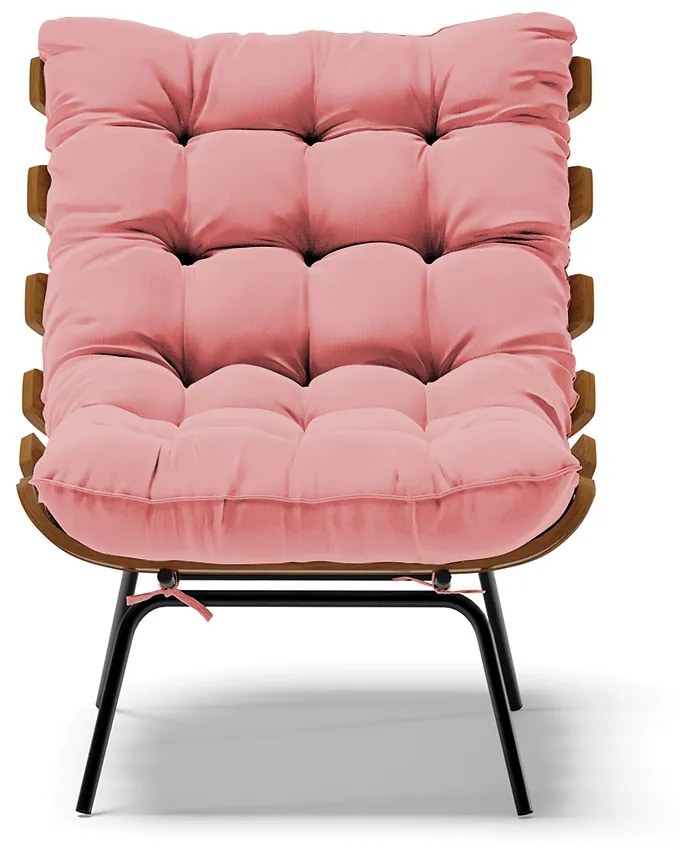 Poltrona Costela Suede Base Metálica Preto M11 - D'Rossi - Rose