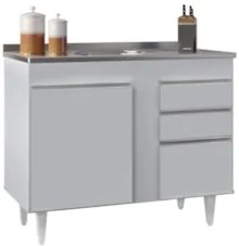 Balcão de Cozinha Com Pia Inox 100cm Luziania Cinza Claro   - Lumil
