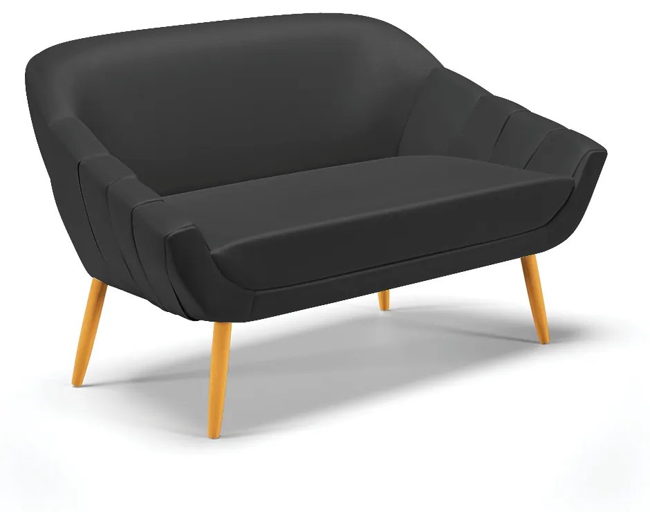 Kit 01 Namoradeira 02 Lugares e 01 Poltrona Giovana Corino Preto Pés Palito Castanho - Indo Decorar