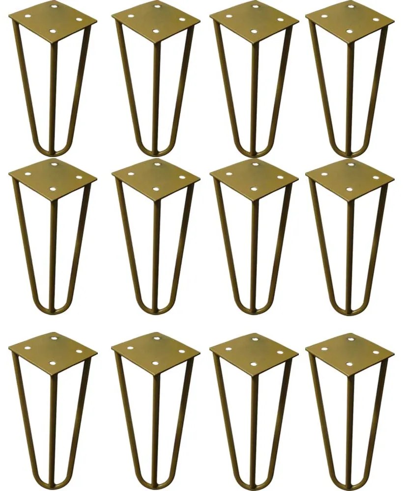 Kit 12 Pés de Metal 25 CM Hairpin Legs Rack e Puffs Dourado G41