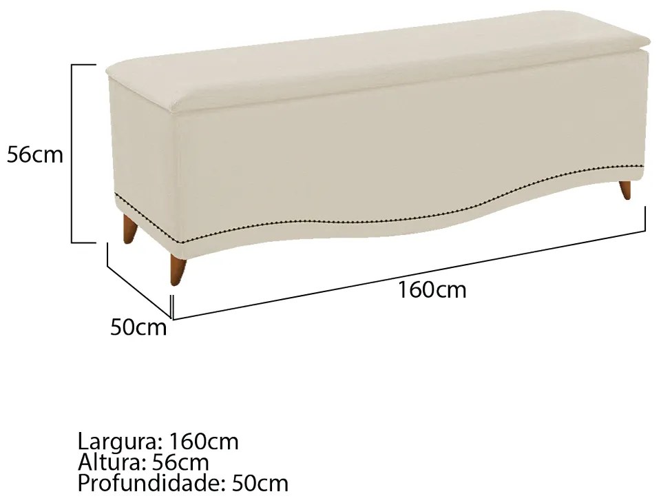 Calçadeira Estofada Yasmim 160 cm Queen Size Corano Bege - ADJ Decor