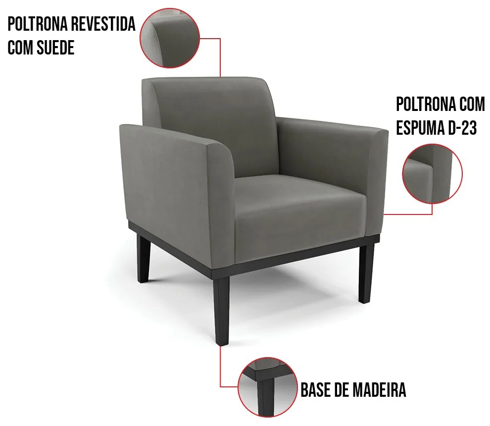 Poltrona Base de Madeira Fixa Preto Marisa Suede  D03 - D'Rossi - Grafite
