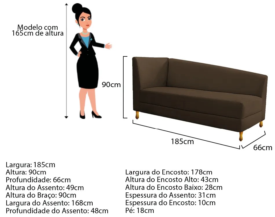 Recamier Valéria 185cm Lado Esquerdo Suede Marrom - ADJ Decor