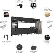 Armário de Cozinha CP06 Para Pia 180cm Pérola Z34 Preto     - Mpozenat