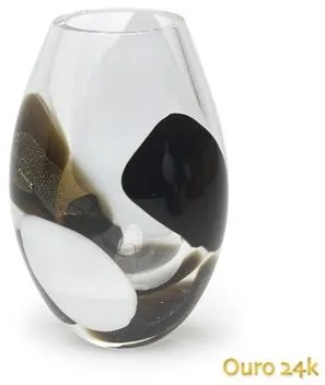 Vasinho Cromos 1 Branco, Fumê e Preto com Ouro Murano Cristais Cadoro