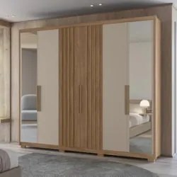 Guarda Roupa Casal 260cm Com Espelho Gaia Carvalho/Fendi Z17 - Mpozena