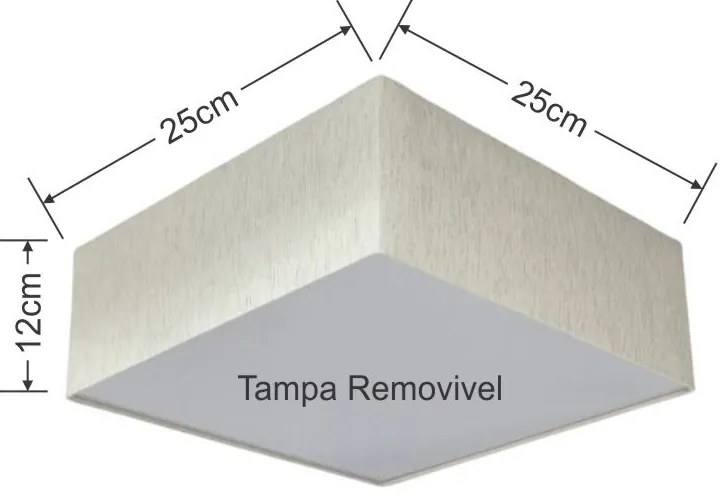 Plafon Quadrado Md-3000 Cúpula em Tecido 25x25x12cm Linho Bege - Bivolt