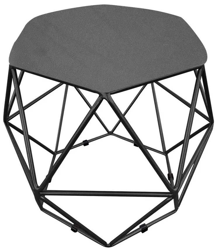 Puff Aramado Hexágono Decorativo Industrial Preto com Suede D03 - D'Rossi - Grafite