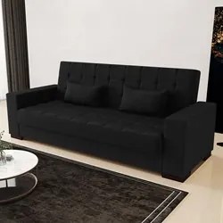 Sofá Cama para Sala de Estar Lisboa Linho Preto - Ibiza