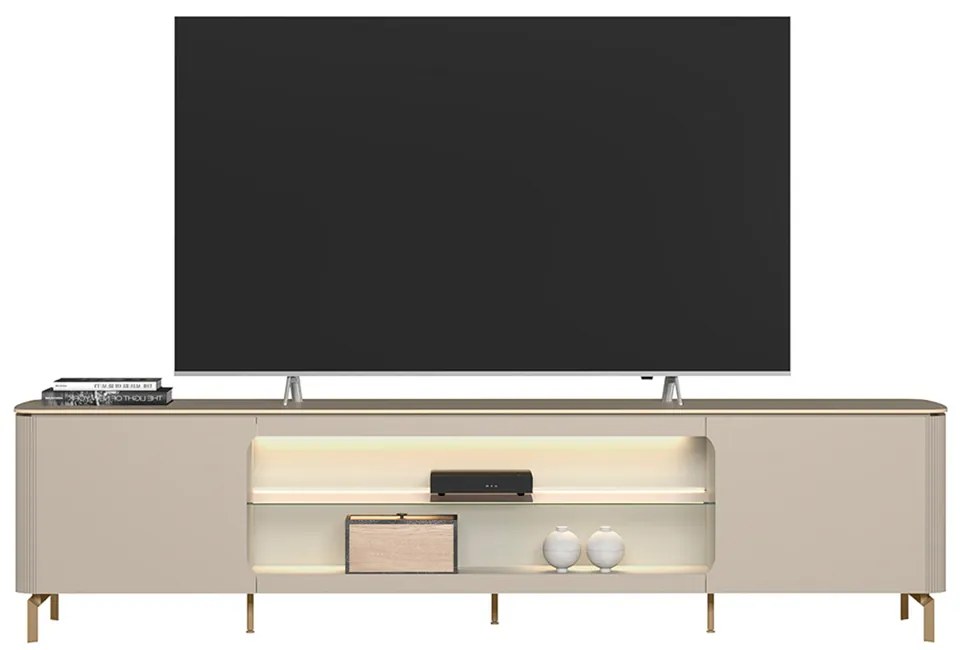 Rack Bancada Decorativo Switch MDP/MDF TV até 85 Polegadas LED Prateleiras Off White G77 - Gran Belo