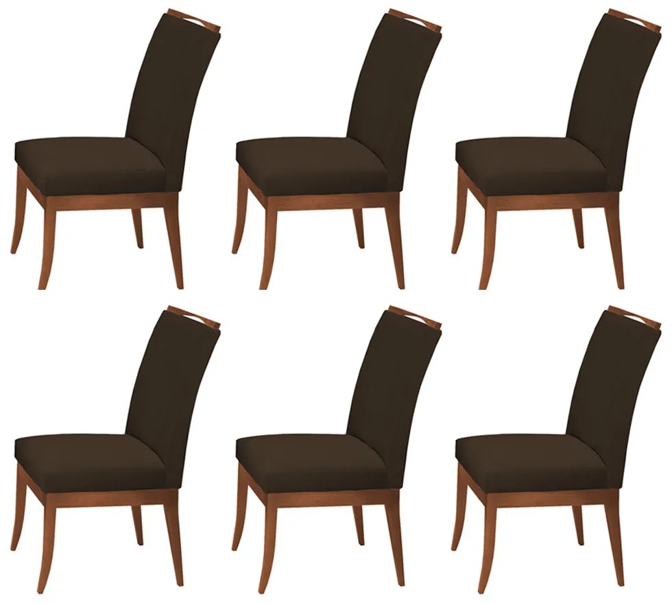 Conjunto 6 Cadeiras Sala de Jantar Lana Veludo Marrom