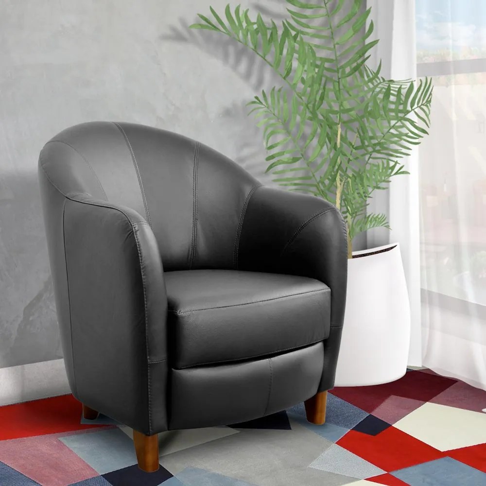 Kit 2 Poltronas Decorativas Sala de Estar Pés Madeira Kairós Couro Preto G03 - Gran Belo