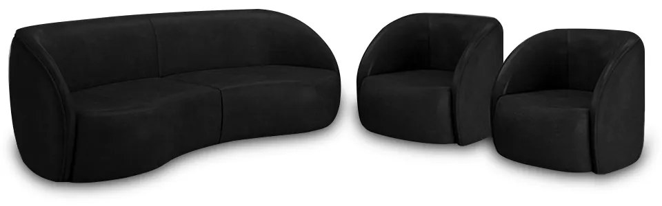 Conjunto Sofá Sala de Estar Bipartido 288cm e 2 Poltronas Clarke PU Preto Manchado G45 - Gran Belo