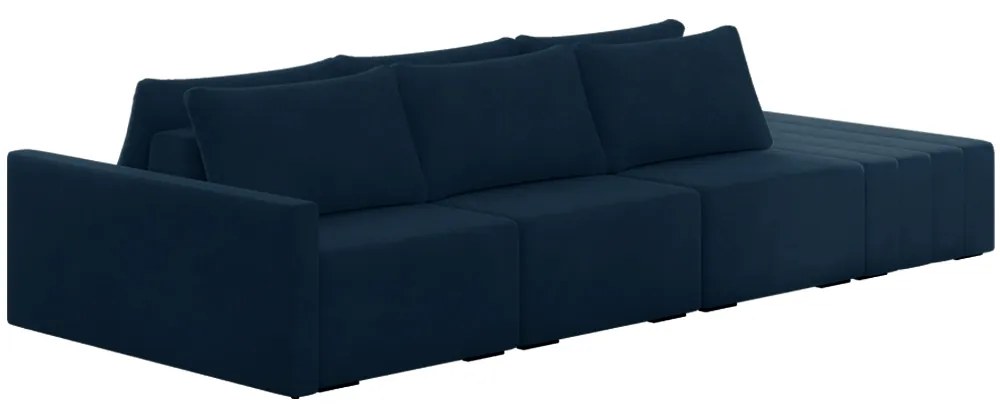 Sofá Ilha Modulado Milos 342cm Puff Lateral Veludo Azul Marinho G33 - Gran Belo