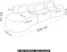Sofá 4 Lugares 366cm Orgânico Mellanie Veludo Bege Z32 - Mpozenato