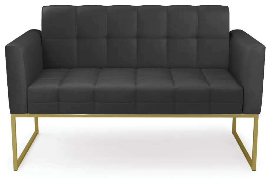 Sofá Namoradeira Elisa Corino Preto Base Metálica Industrial Dourado - D'Rossi