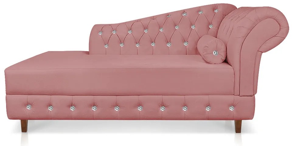 Divã Chesterfield 165 cm Capitonado com Strass Suede Rosê - D'Rossi