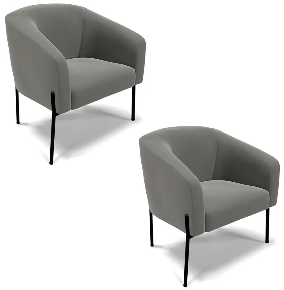 Poltrona Sala Decorativa Pé de Ferro Preto Kit 2 Stella Suede D03 - D'Rossi - Grafite