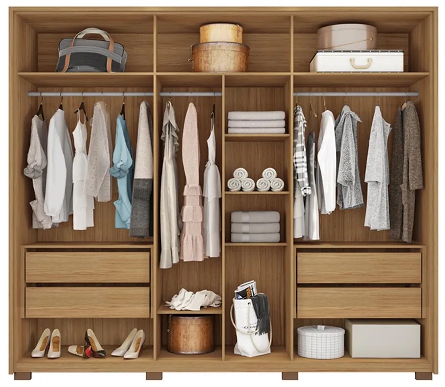 Guarda Roupa Casal 6 Portas de Bater 4 Gavetas Batroun MDF Buriti G11 - Gran Belo