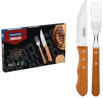 Jogo de Talheres para Churrasco em Aço Inox e Madeira 12 Peças Tramontina