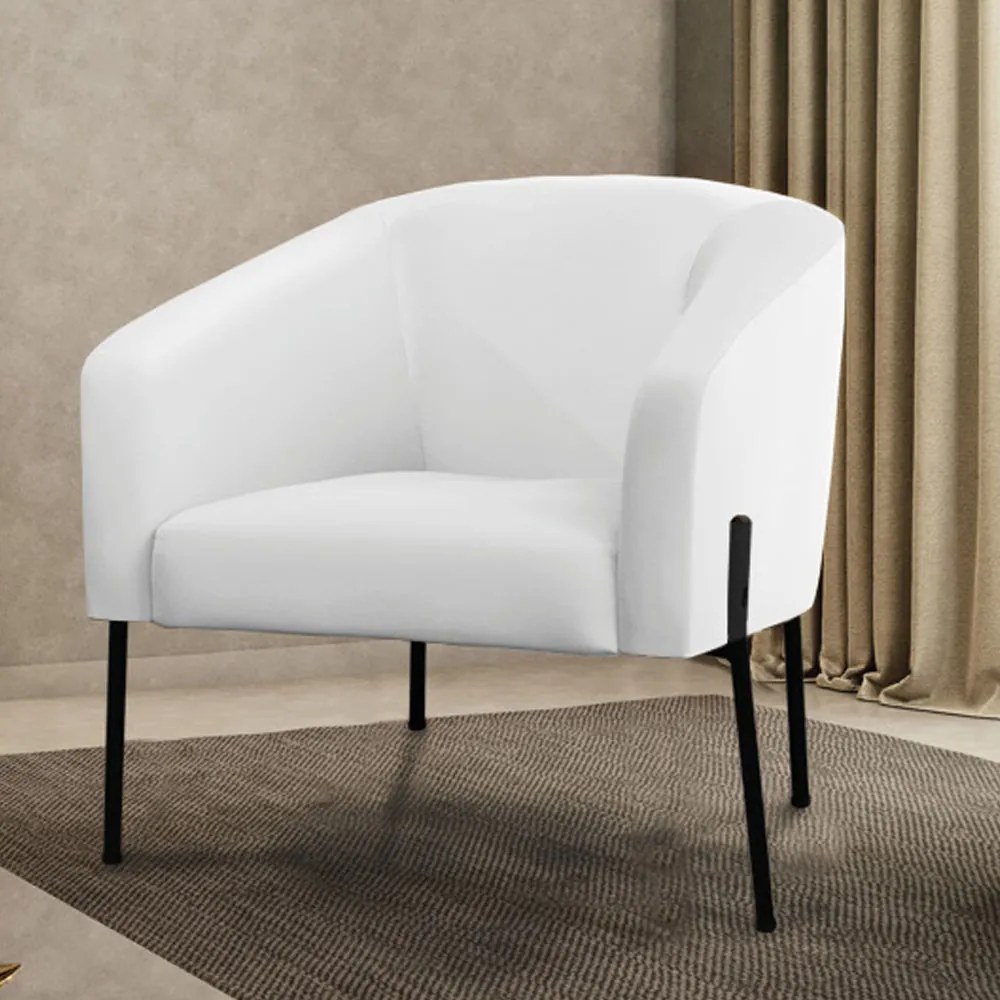 Poltrona Decorativa Pé de Ferro Preto Stella Sintético  D03 - D'Rossi - Branco