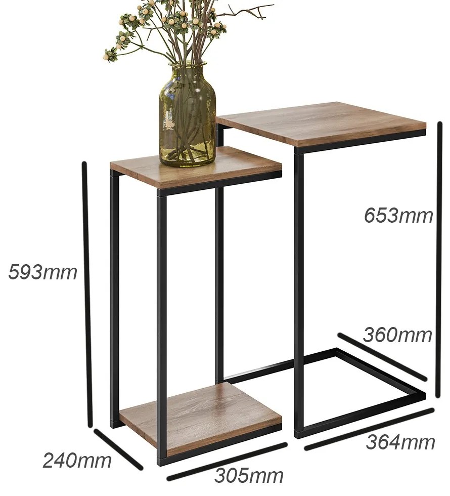 Kit Mesas Laterais Industrial Aurora Demolição Preto - ADJ DECOR