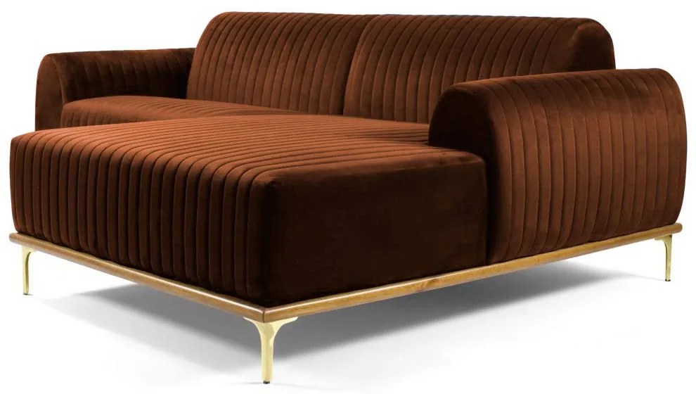 Sofá 4 Lugares Bipartido com Chaise Lado Esquerdo Base de Madeira Euro 265 cm Veludo Telha G15 - Gran Belo
