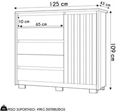 Cômoda Sapateira 1 Porta 5 Gavetas 125cm Duetto Branco - Albatroz