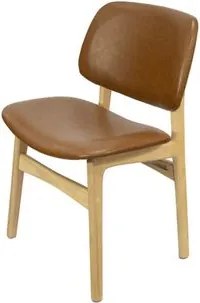Cadeira Sela Or Design em Madeira Clara com PU Caramelo