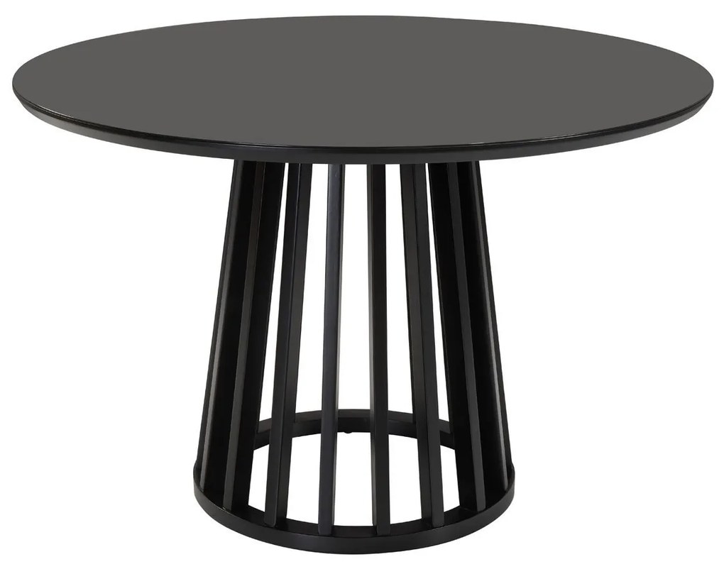 Mesa de Jantar Sydan Redonda Tampo Laqueado com Vidro Base Madeira Maciça Eucalipto Ripada