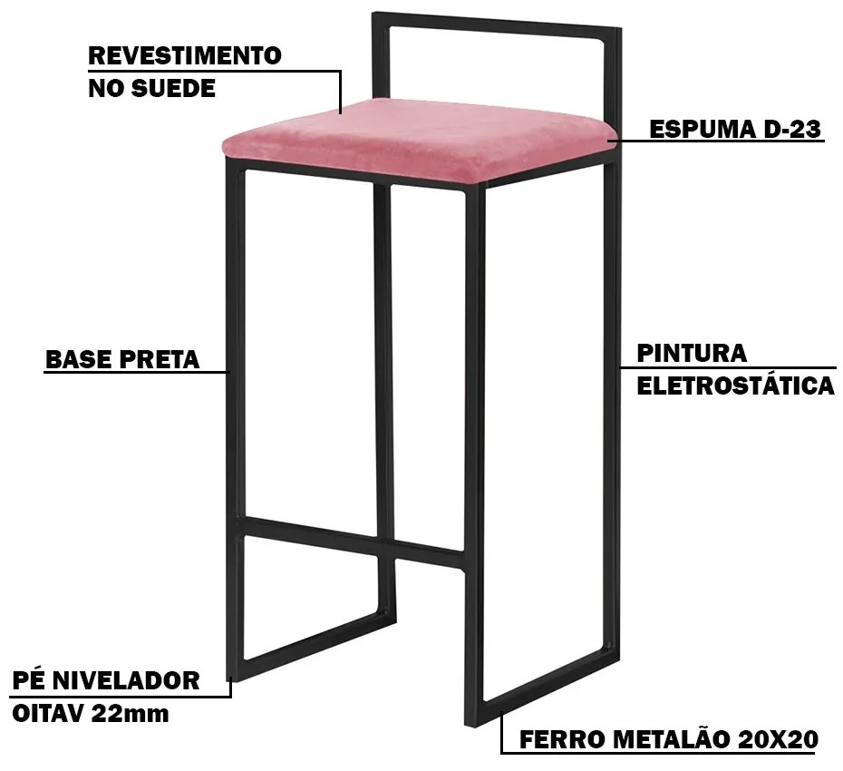 Banqueta Decorativa Jasmine Base Preto Suede Rosa G41 - Gran Belo
