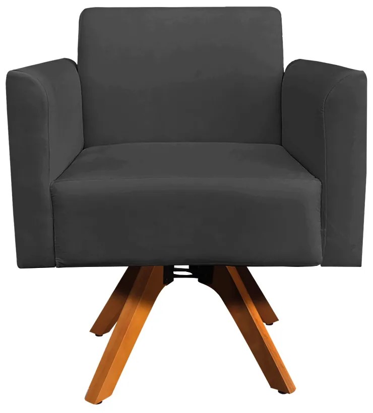 Poltrona Giratória Marisa Suede Base Madeira MM30 D03 - D'Rossi - Preto