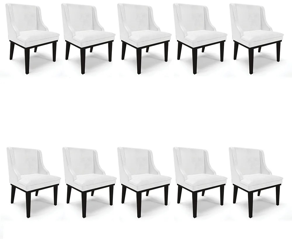Cadeira Sala Jantar Kit 10 Liz Base Madeira Preto Sintético PU Preto D03 - D'Ross - Branco