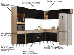 Armário de Cozinha Modulada de Canto 8 Peças CP03 Balcão com Pia Inox