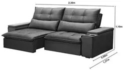 Sofá Retrátil Reclinável 3 Lugares 230cm Moritz F05 Veludo Grafite - M