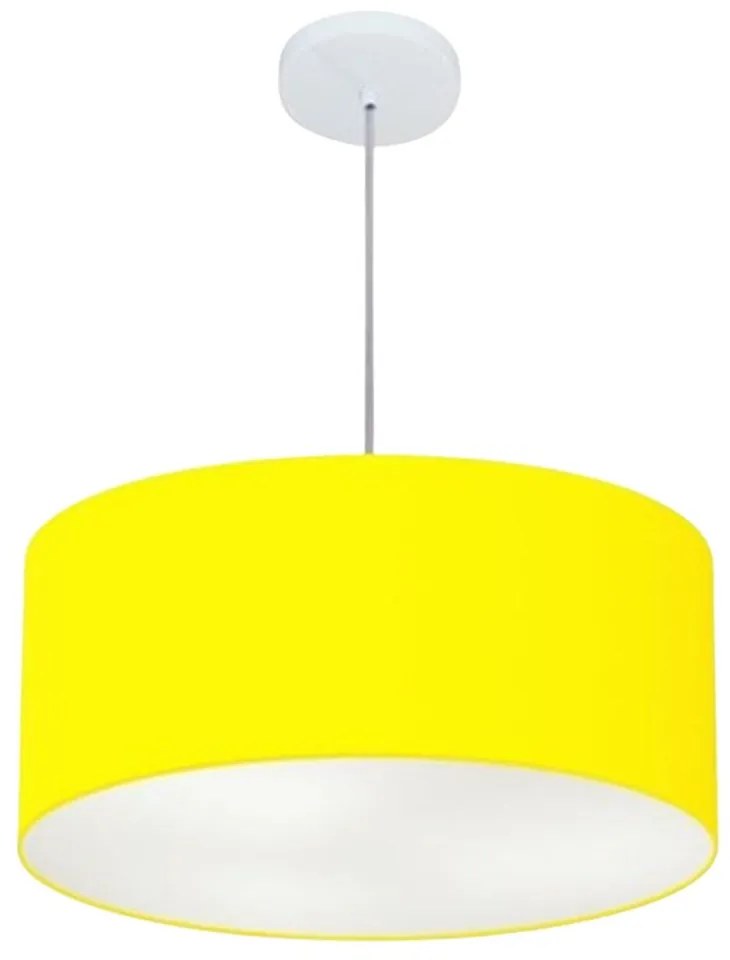 Lustre Pendente Cilíndrico Md-4100 Cúpula em Tecido 50x25cm Amarelo - Bivolt