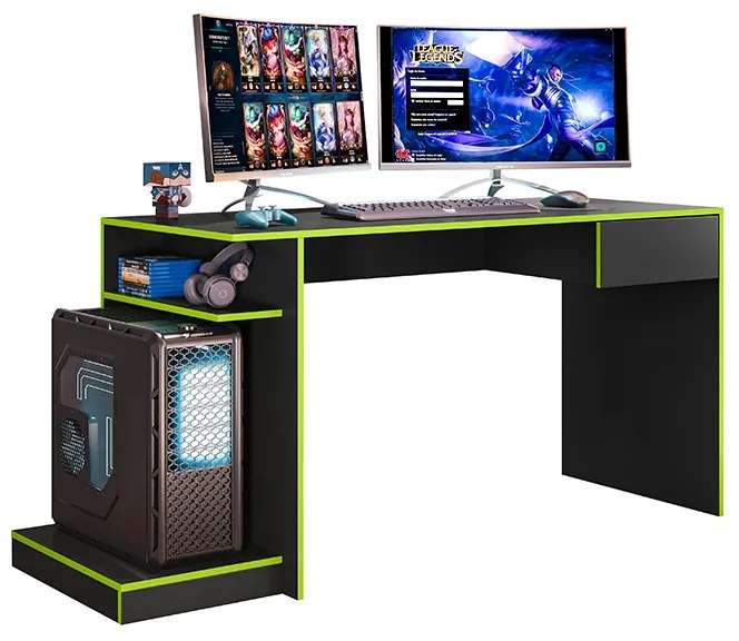 Mesa Gamer Escrivaninha Para Computador Monster Rubi Preto/Verde - Mobler