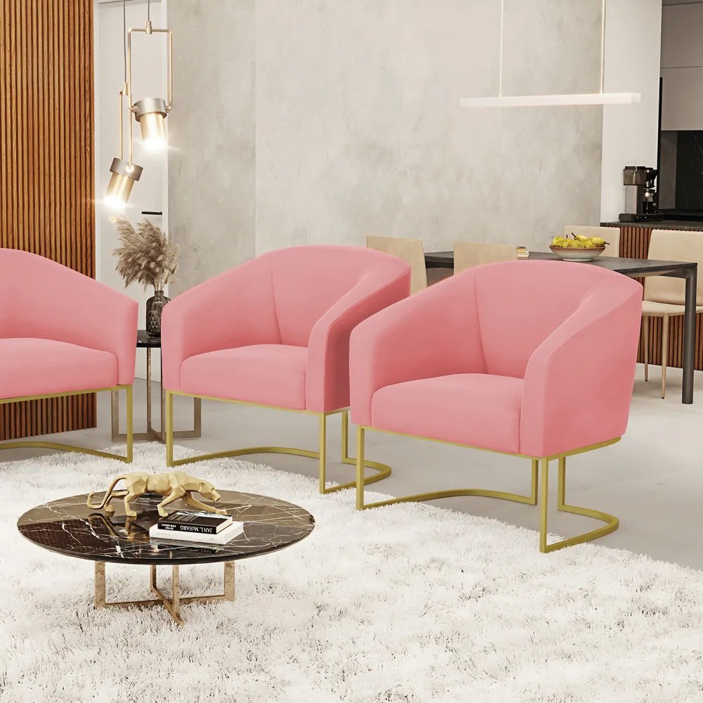 Cadeira Sala de Jantar Base Industrial Dourado Kit 2 Stella Suede D03 - D'Rossi - Rose