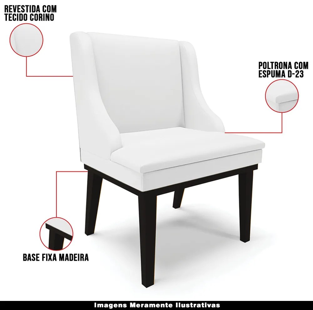 Kit 2 Poltronas Decorativas Base Fixa de Madeira Firenze PU Branco Fosco/Preto G19 - Gran Belo