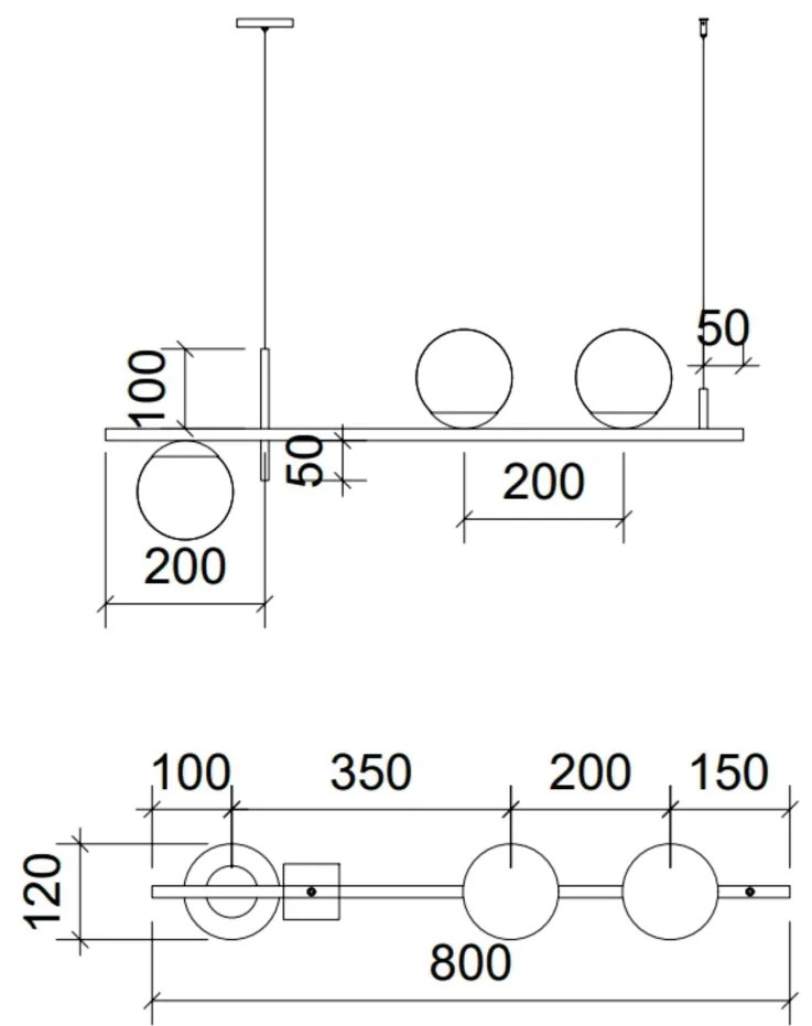 Pendente Three Gud Retângular 26X12X80Cm Alumínio E Globo Ø12Cm Fosco... (CINZA FOSCO, FOSCO)