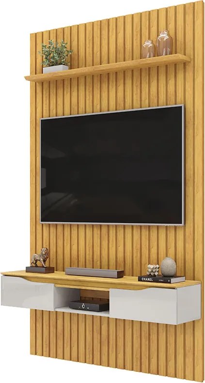 Painel Suspenso Ripado Seko TV 55" Portas Basculantes Borda Chanfrada Cedro/Bali G18 - Gran Belo