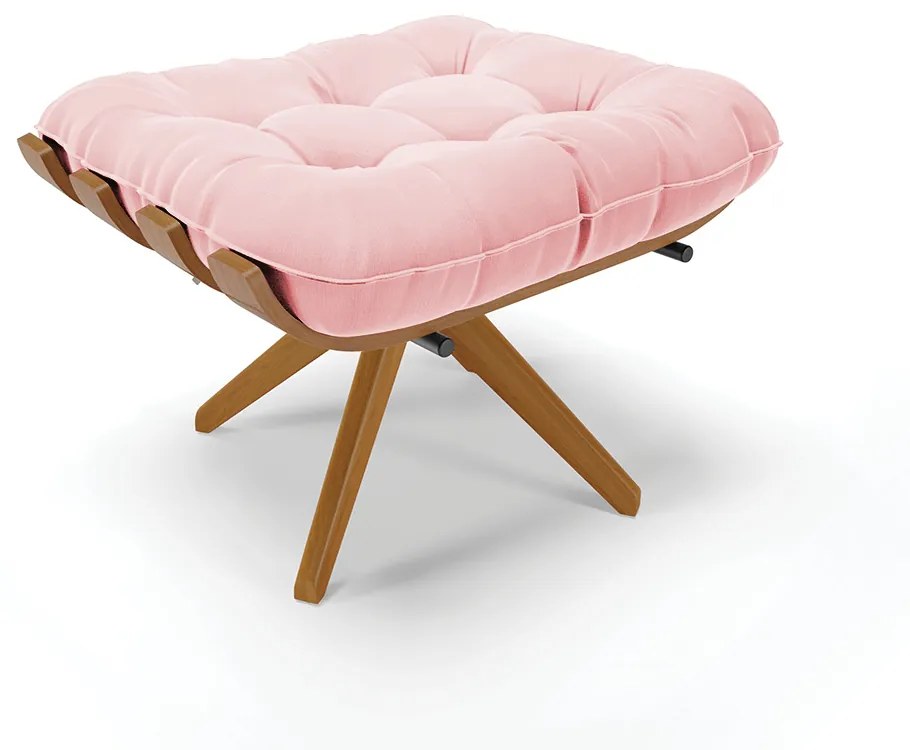 Poltrona com Puff Giratório Costela Suede Rosa Bebê Base de Madeira MA30 M11 - D'Rossi
