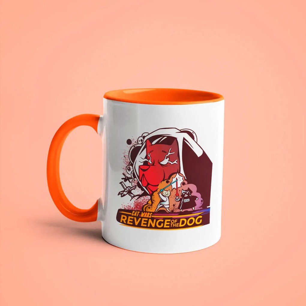Caneca Cat Wars The Vet Geek Nerd Branca com Alça Laranja