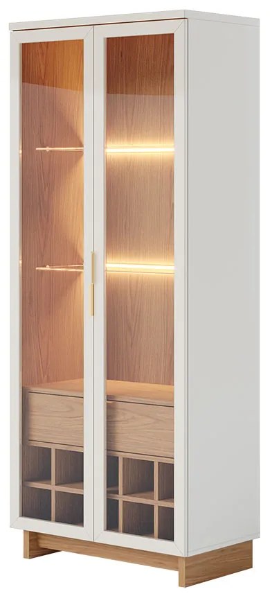 Cristaleira Adega 2 Portas 1 Gaveta Eduarda C04 - D'Rossi - Off White e Freijó