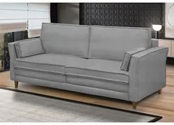 Sofá Living 3 Lugares 200cm Pés Madeira Efraim F05 Veludo Prata - Mpoz