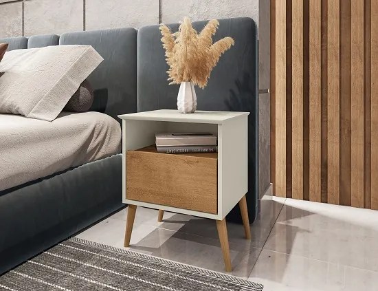 Mesa De Cabeceira Cancun Off White/Naturalle – Bechara Móveis