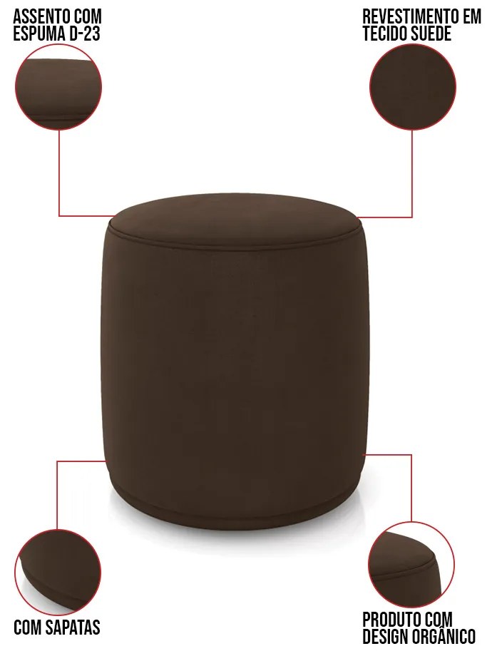 Puff Redondo Orgânico para Sala Malu Suede M11 - D'Rossi - Marrom