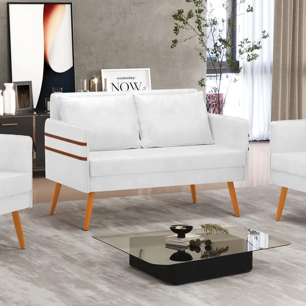 Namoradeira 02 Lugares Mari Corano Pés Palito Castanho D03 - D'Rossi - Branco